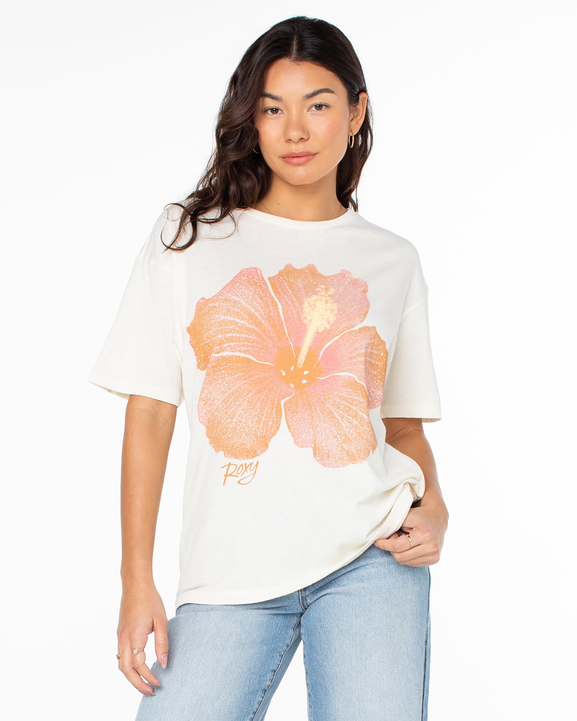 Roxy Women's Hibiscus Spray Short Sleeve T-Shirt - Egret Hibiscus spray