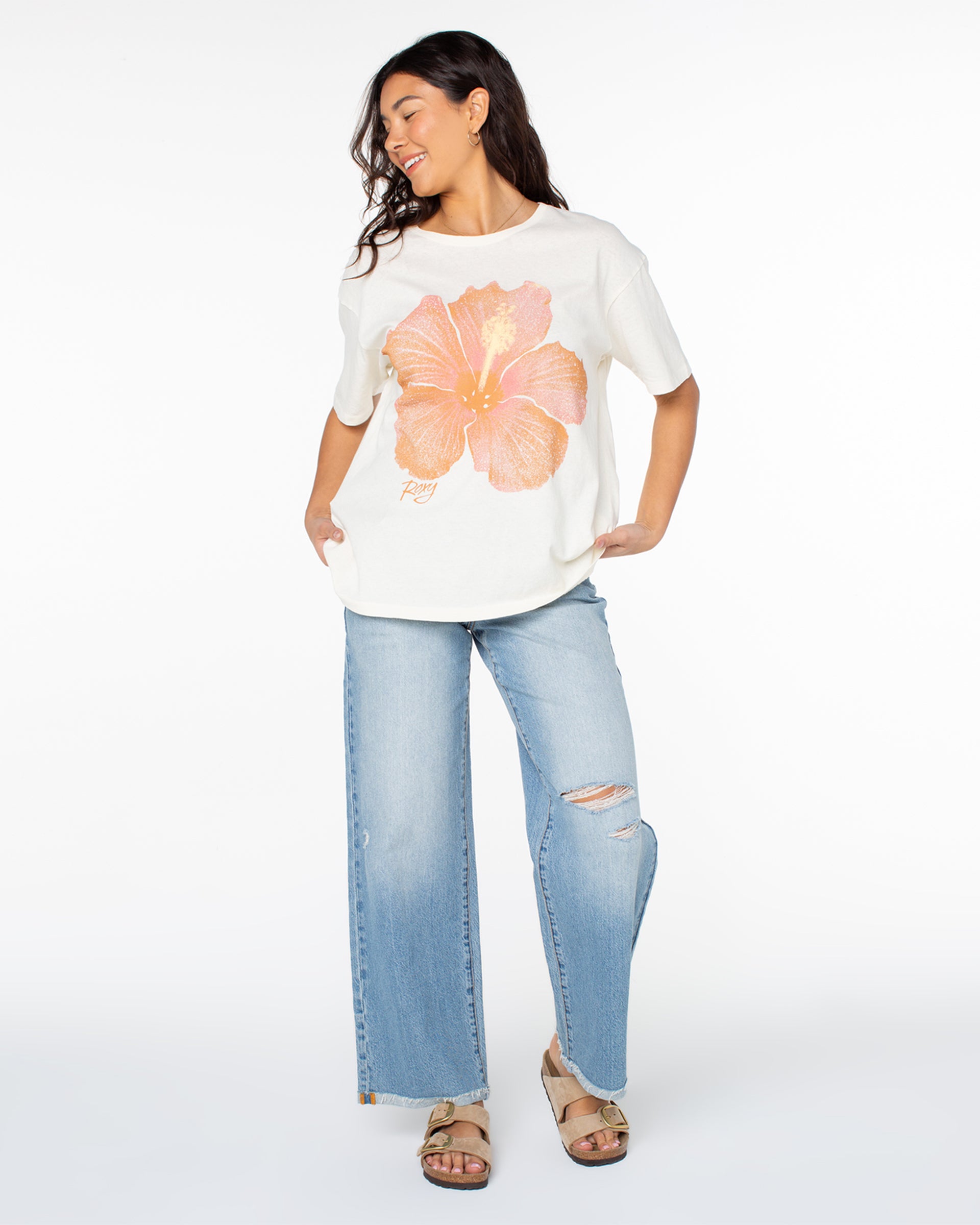 Roxy Women's Hibiscus Spray Short Sleeve T-Shirt - Egret Hibiscus spray
