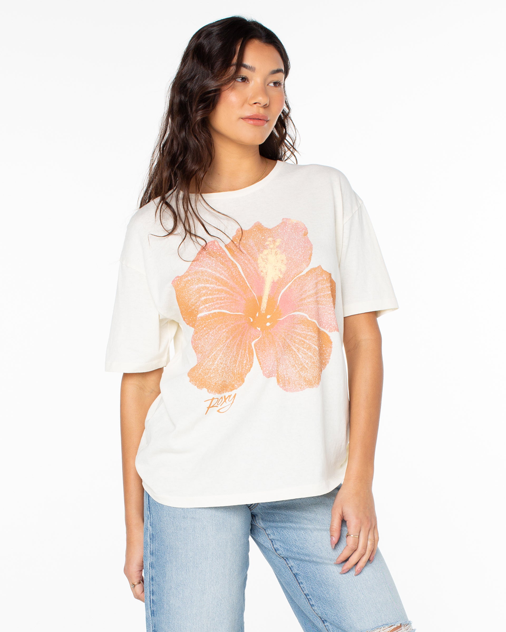 Roxy Women's Hibiscus Spray Short Sleeve T-Shirt - Egret Hibiscus spray