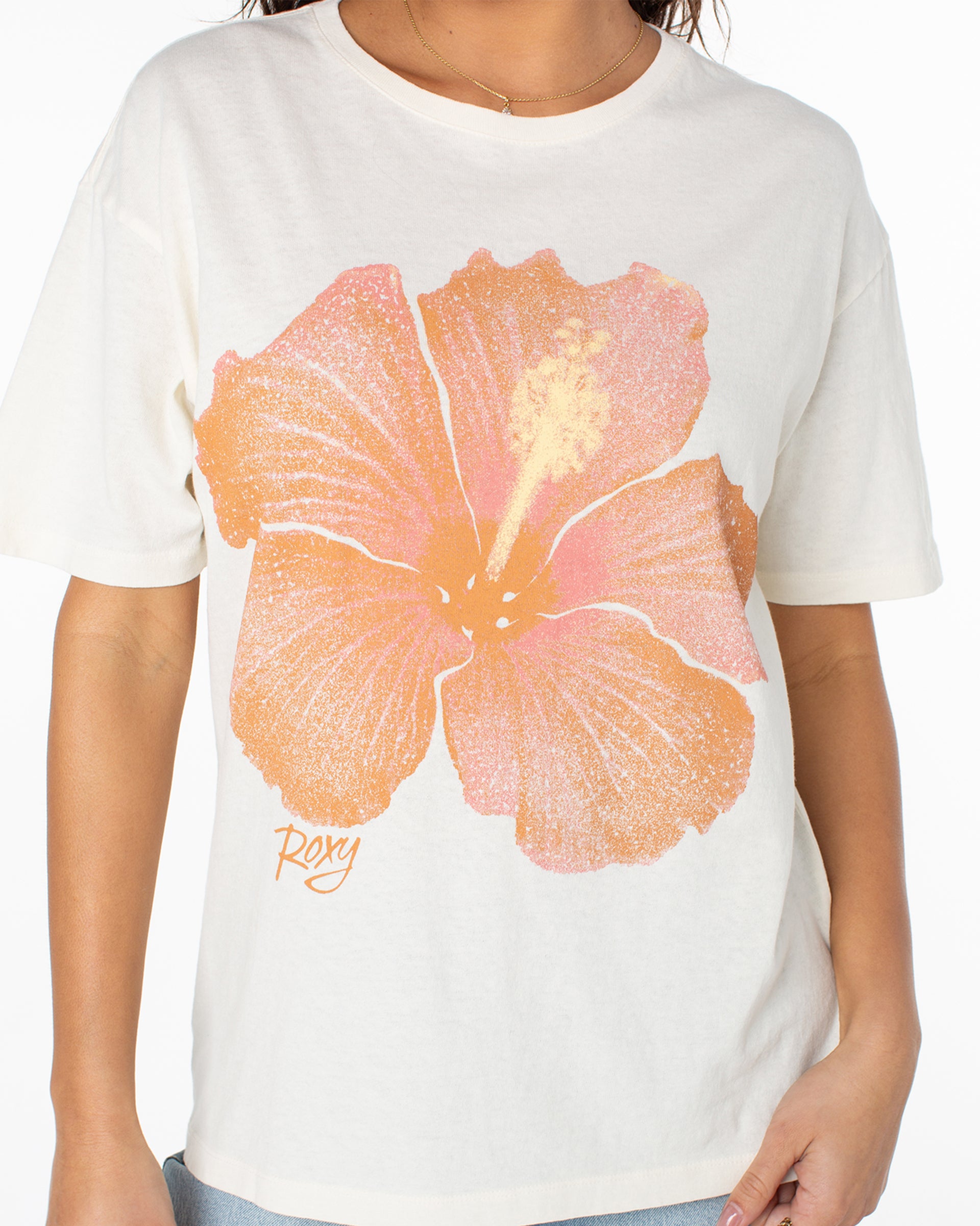 Roxy Women's Hibiscus Spray Short Sleeve T-Shirt - Egret Hibiscus spray