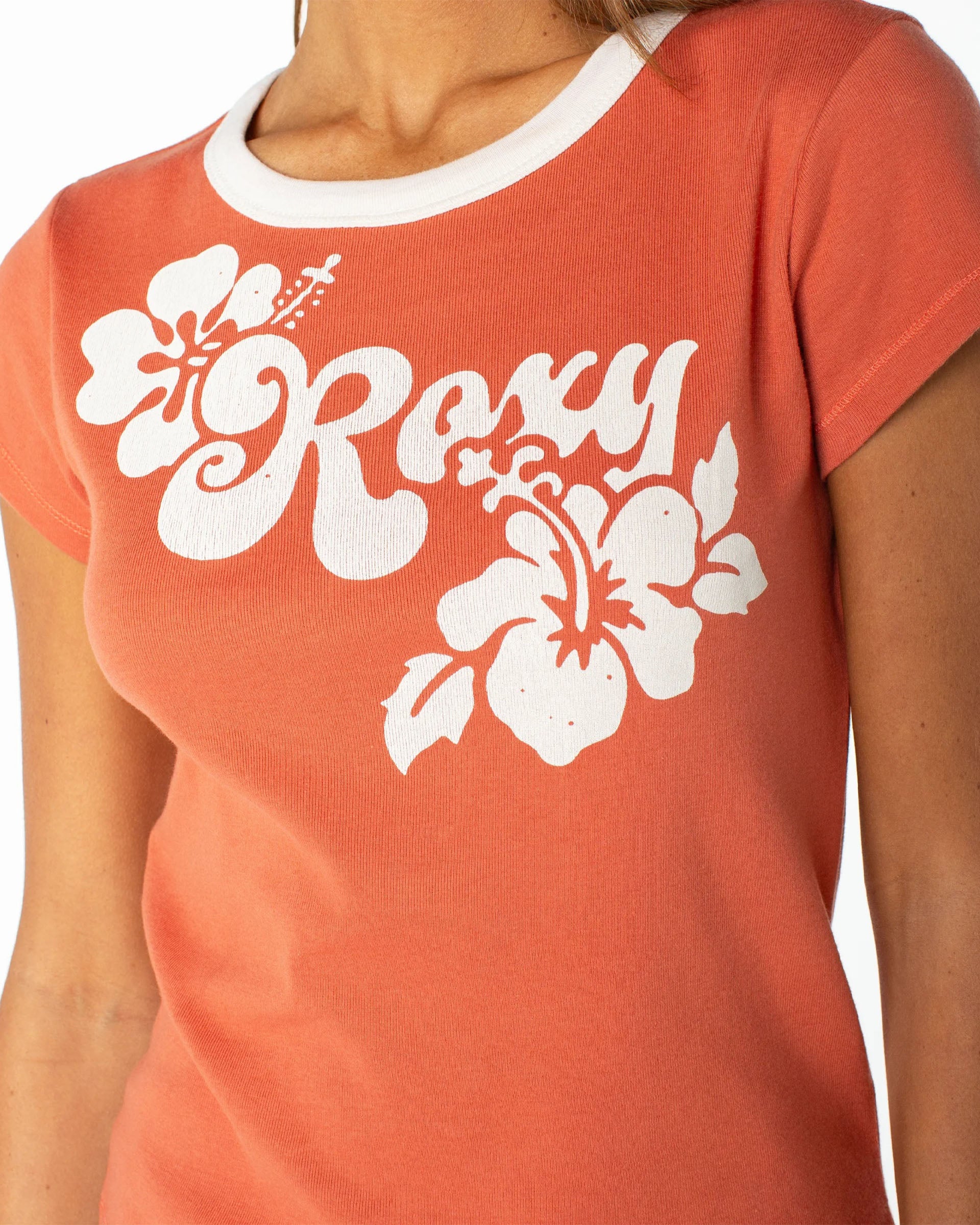 Roxy Women's Hibiscus View 90's Baby T-Shirt - Ginger Spice