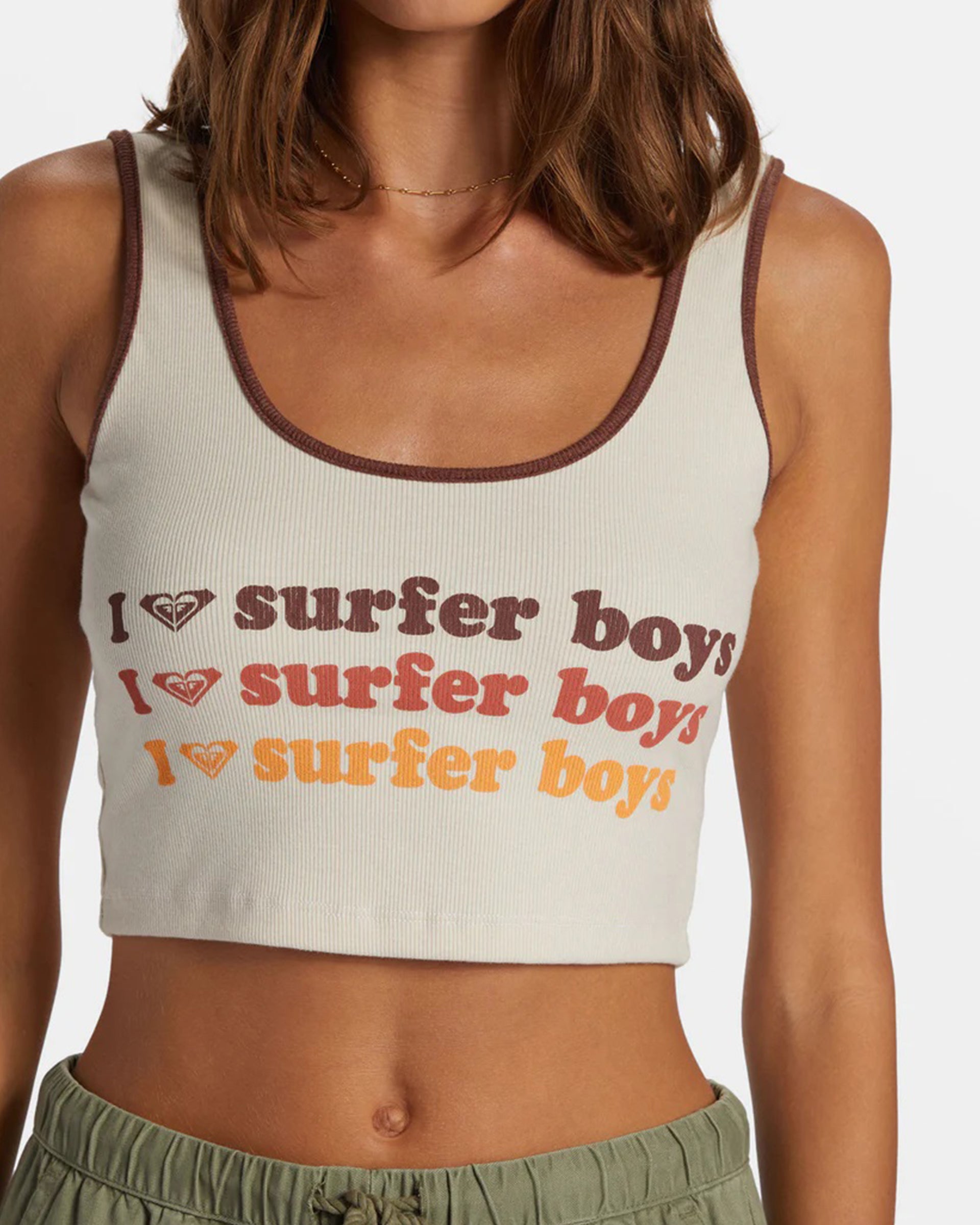 Roxy Women's I Heart Surfers Dive In Cropped Tank Top