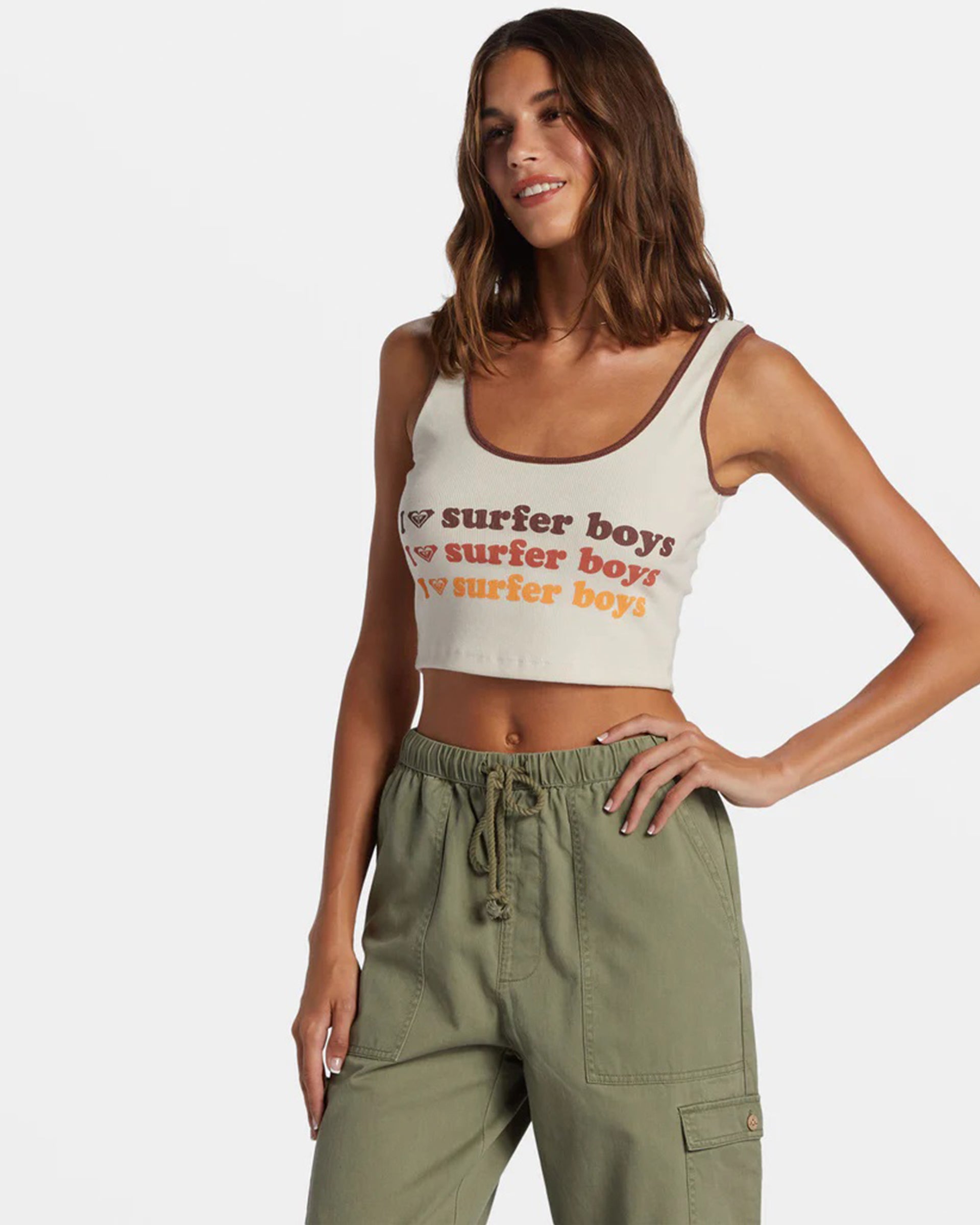 Roxy Women's I Heart Surfers Dive In Cropped Tank Top