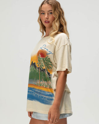 Roxy Women's Ko'Olau Scenic Short Sleeve Boyfriend T-Shirt - Natural