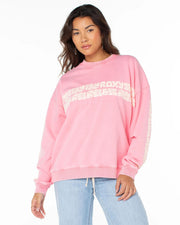 Roxy Women's Lineup Oversized Crewneck Sweater - Strawberry Pink Okinawa Stripe