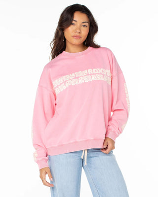 Roxy Women's Lineup Oversized Crewneck Sweater - Strawberry Pink Okinawa Stripe