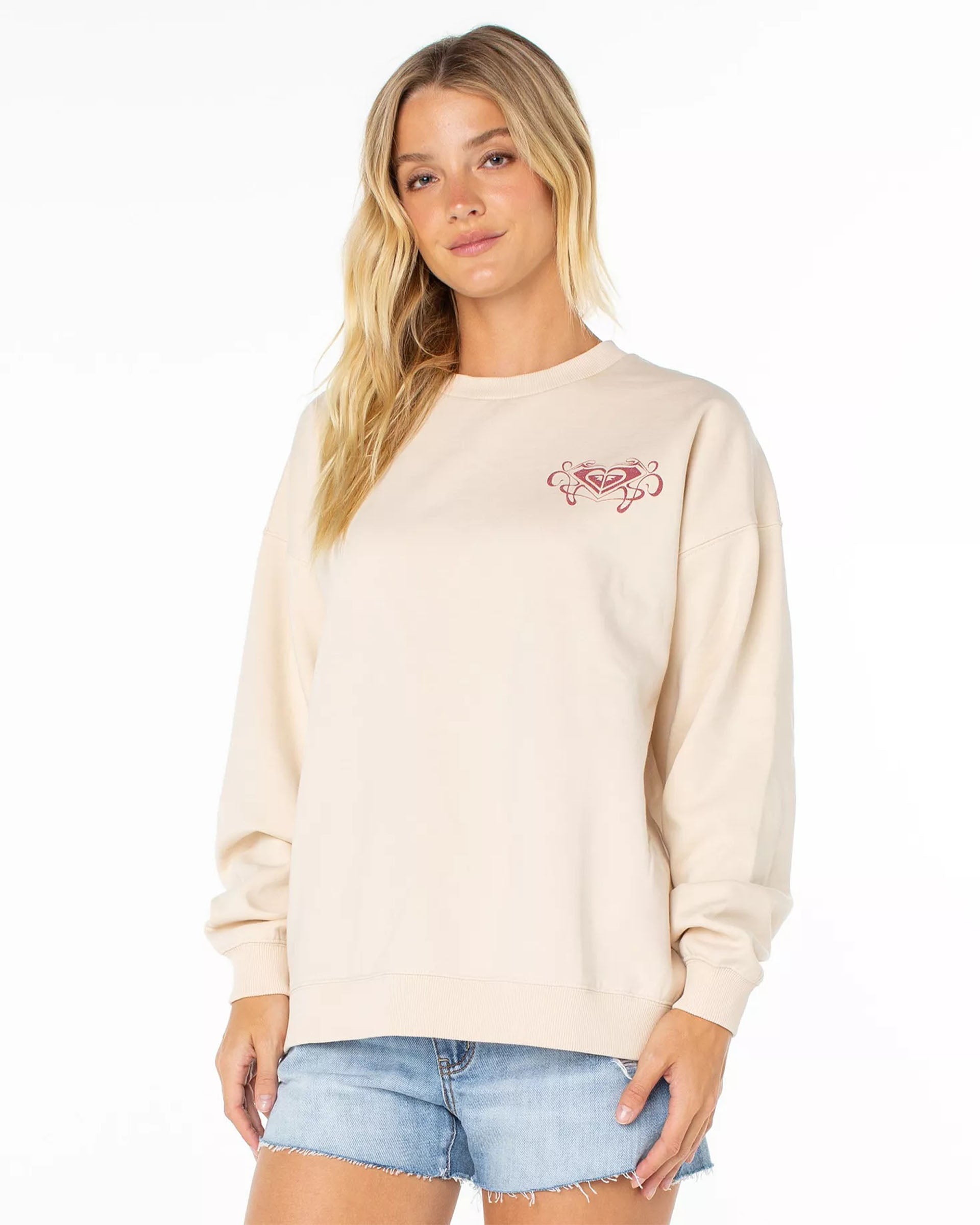 Roxy Women's Lineup Oversized Crewneck Sweater - Parchment