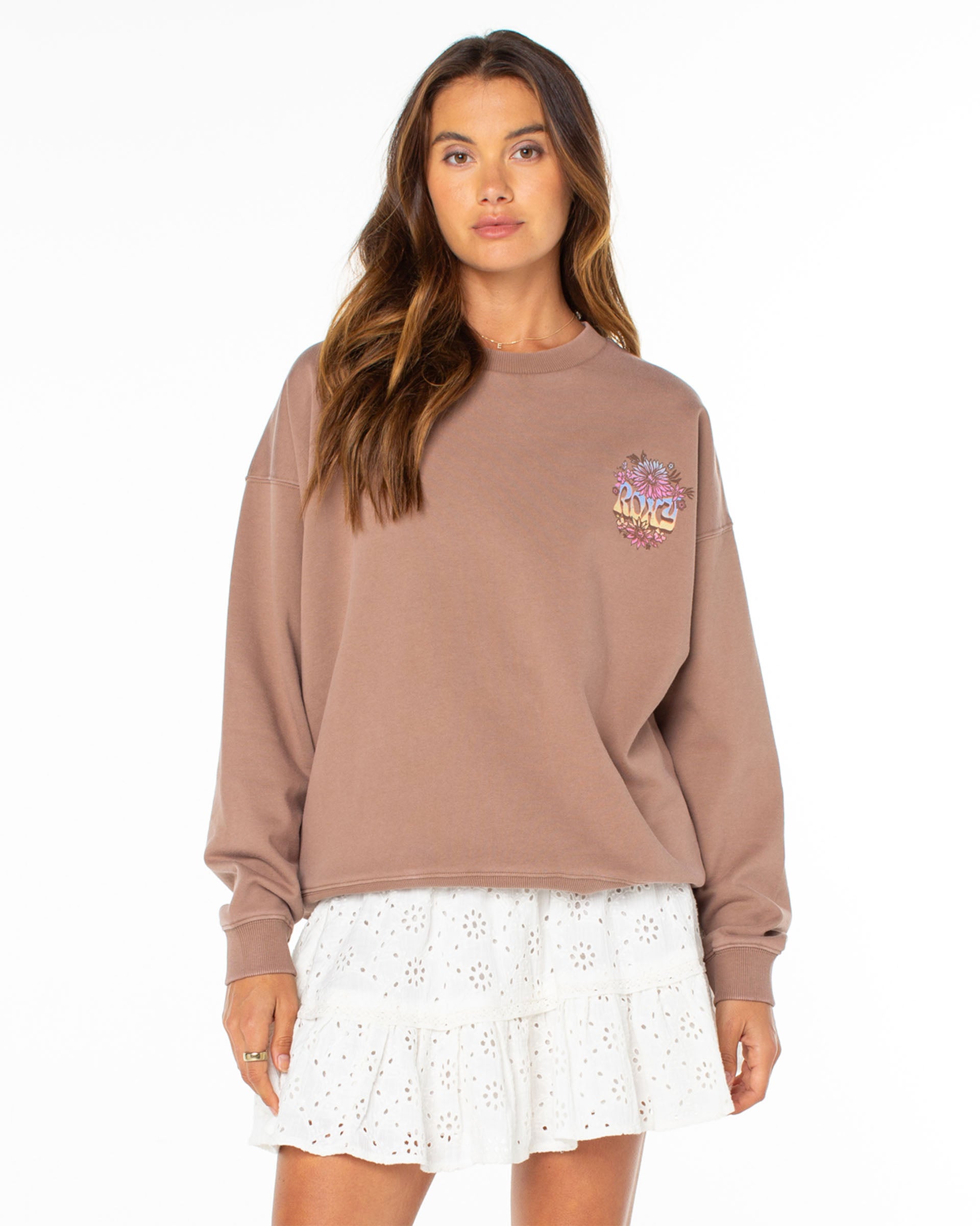 Roxy Women's Lineup Oversized Crew Sweater - Brownie Tribal Sunset