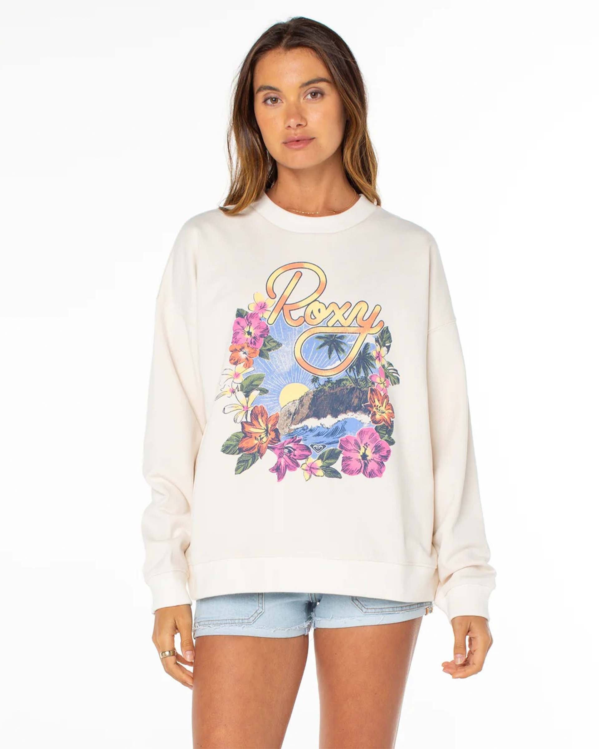 Roxy Women's Lineup Oversized Crew Sweater - Dew Surfin