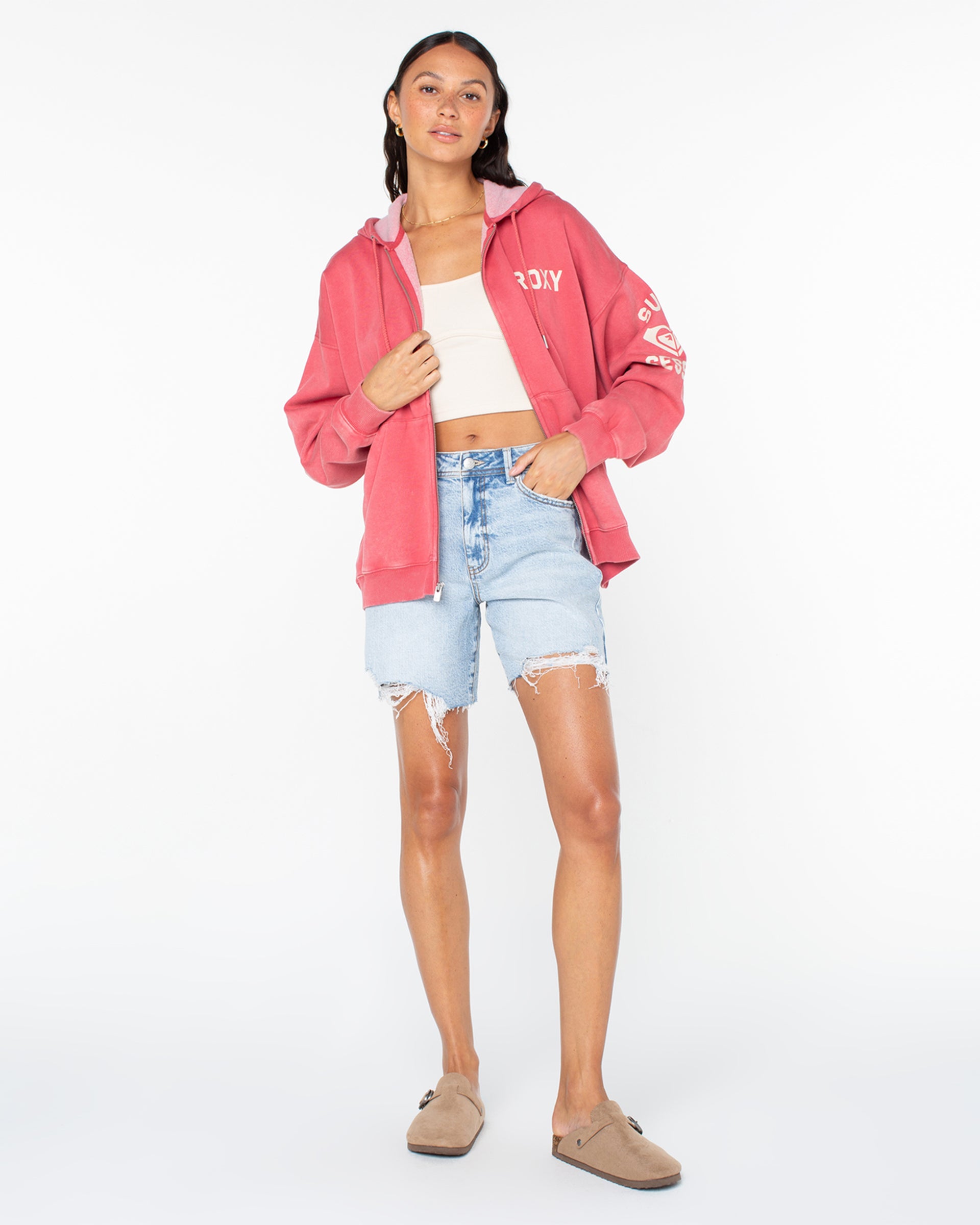 Roxy Women's Lineup Oversized Zip-Up Hoodie - Pink