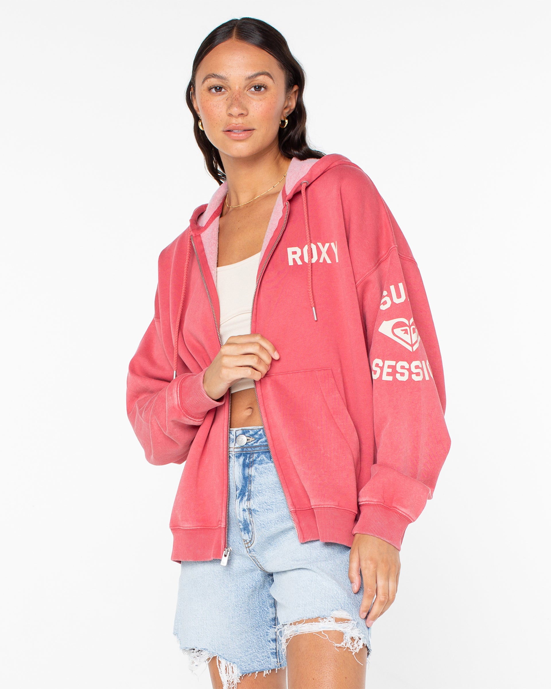 Roxy Women's Lineup Oversized Zip-Up Hoodie - Pink