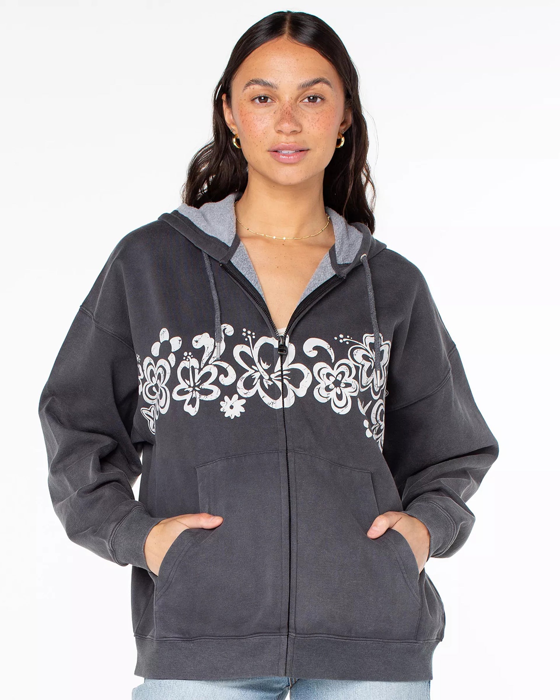 Roxy Women's Lineup Oversized Zip-Up Hoodie - Phantom