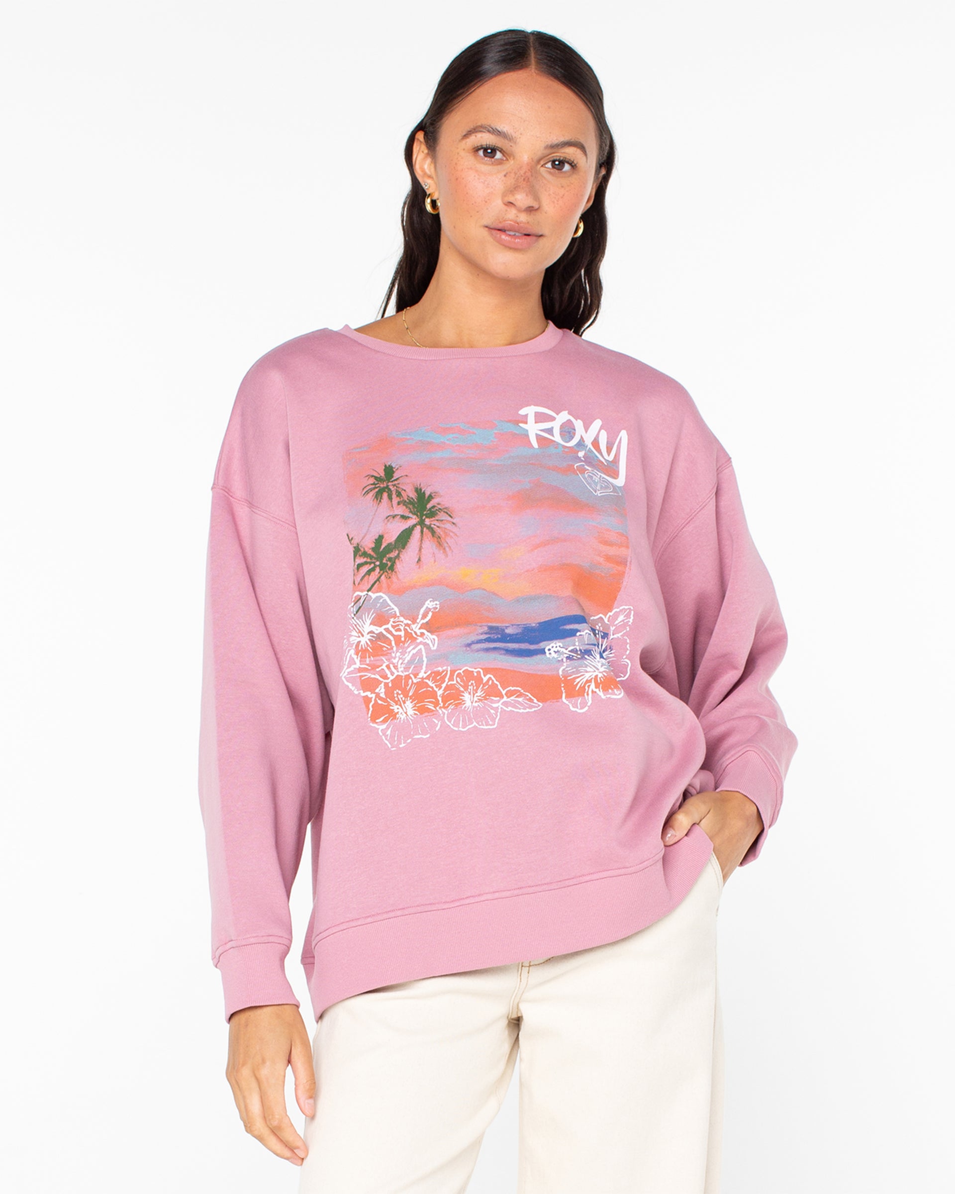 Roxy Women's Morning Hike Crewneck - Lilas Beach Collage