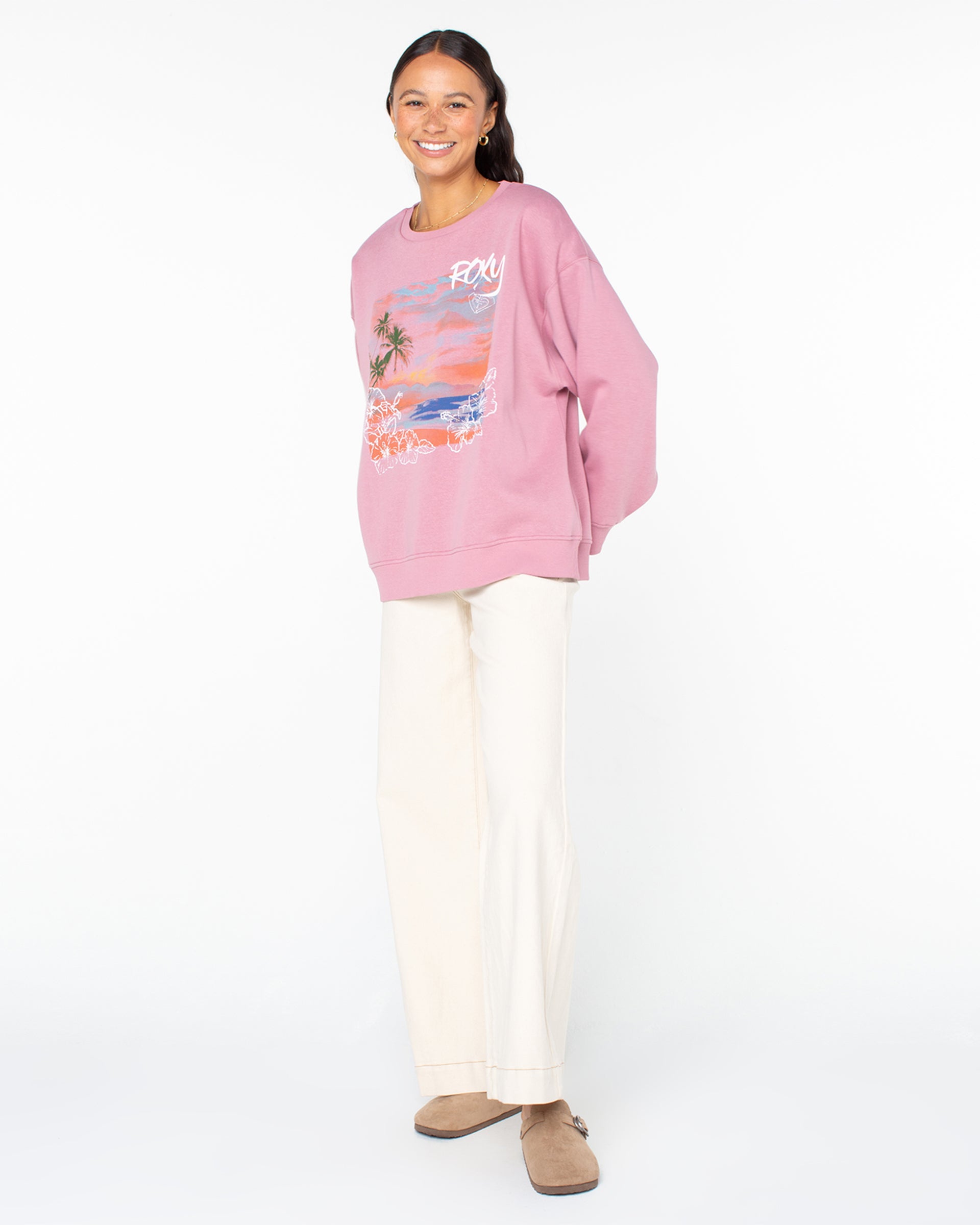 Roxy Women's Morning Hike Crewneck - Lilas Beach Collage