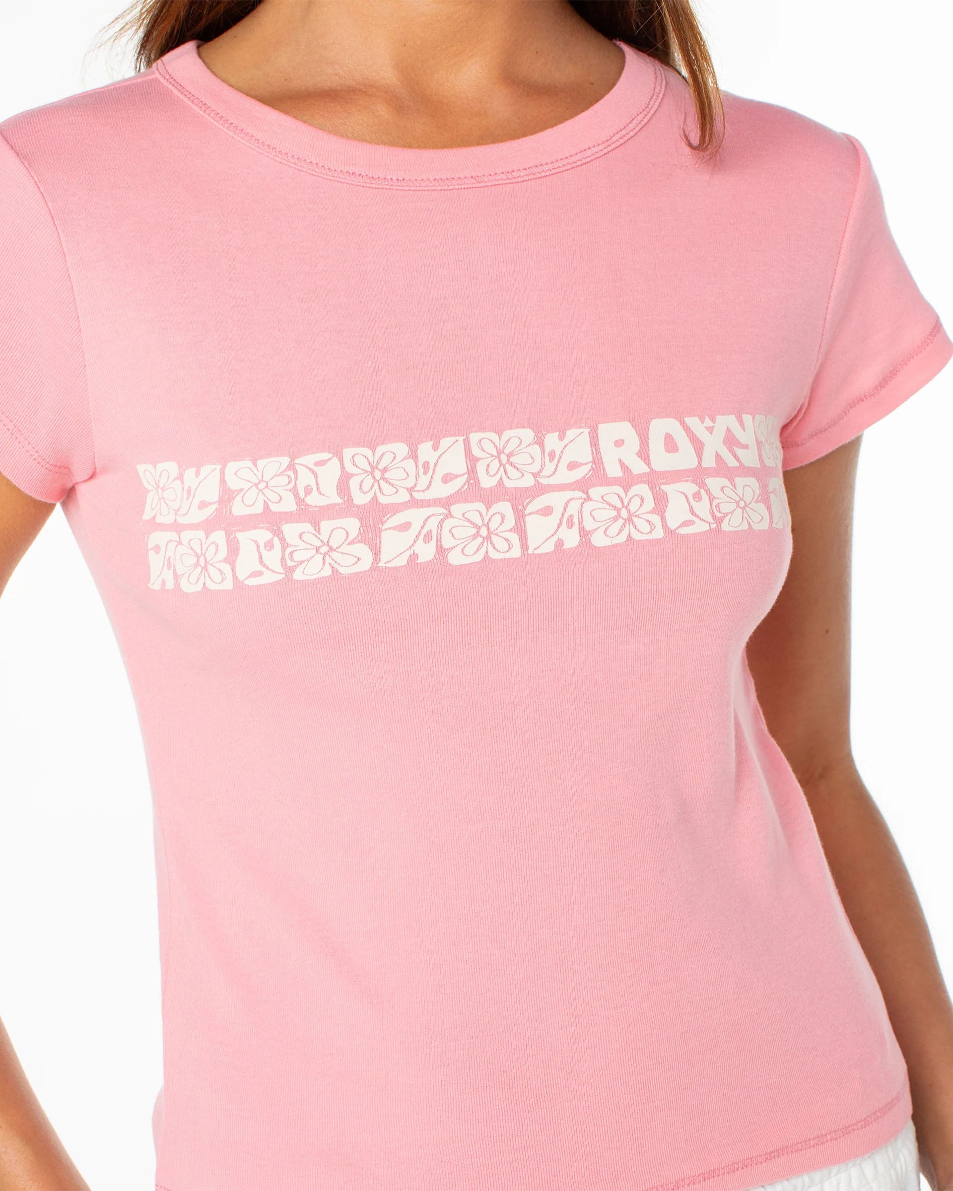 Roxy Women's Okinawa Stripe 90'S Baby Short Sleeve T-Shirt - Strawberry Pink