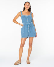 Roxy Women's On Beach Time Romper - Captains Blue Solid