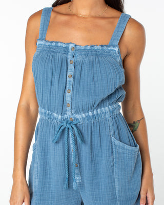 Roxy Women's On Beach Time Romper - Captains Blue Solid