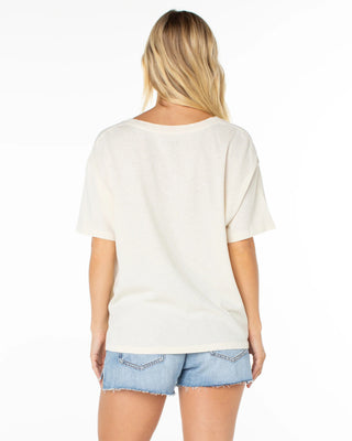 Roxy Women's Oversized V-Neck S/S T-Shirt - Cloud Dancer Blossom Fiesta