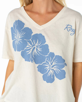 Roxy Women's Oversized V-Neck S/S T-Shirt - Cloud Dancer Blossom Fiesta