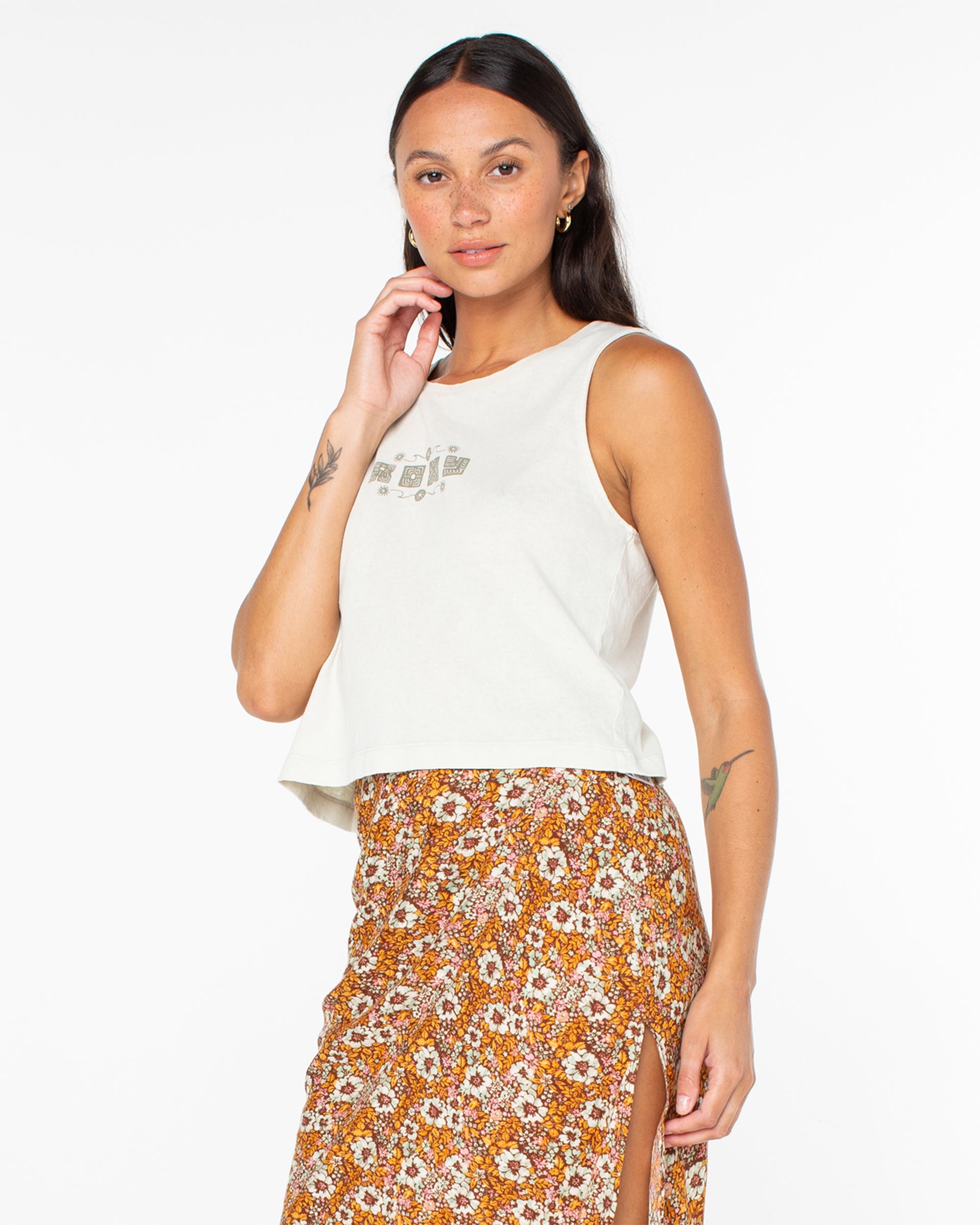 Roxy Women's Poly Blocks Wildflower Tank - Cement