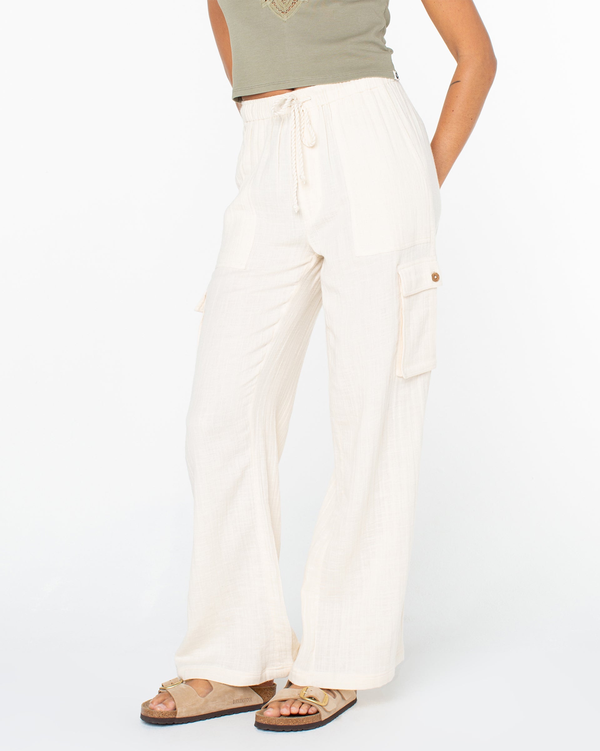 Roxy Women's Precious Cargo Slub Pant - Parchment