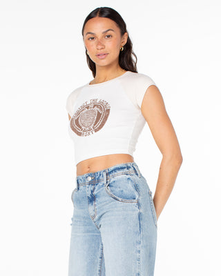Roxy Women's Protect The Locals Cropped Baby Tee - Parchment