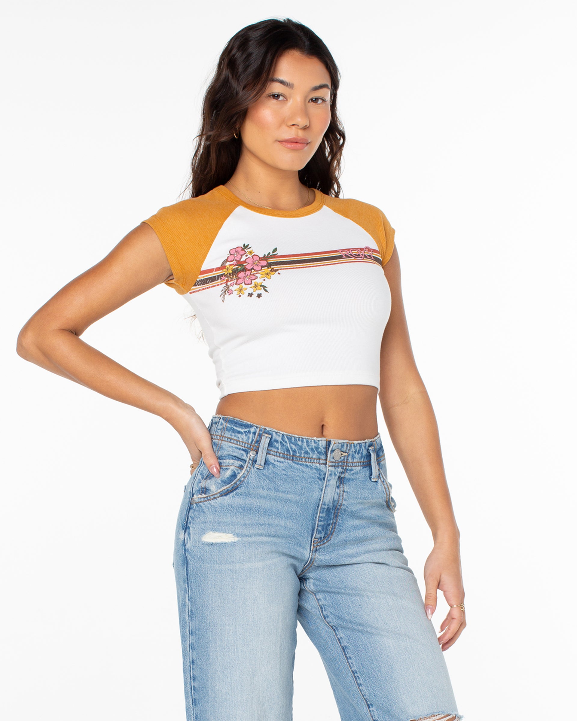 Roxy Women's Retro Heritage Cropped Tee - White