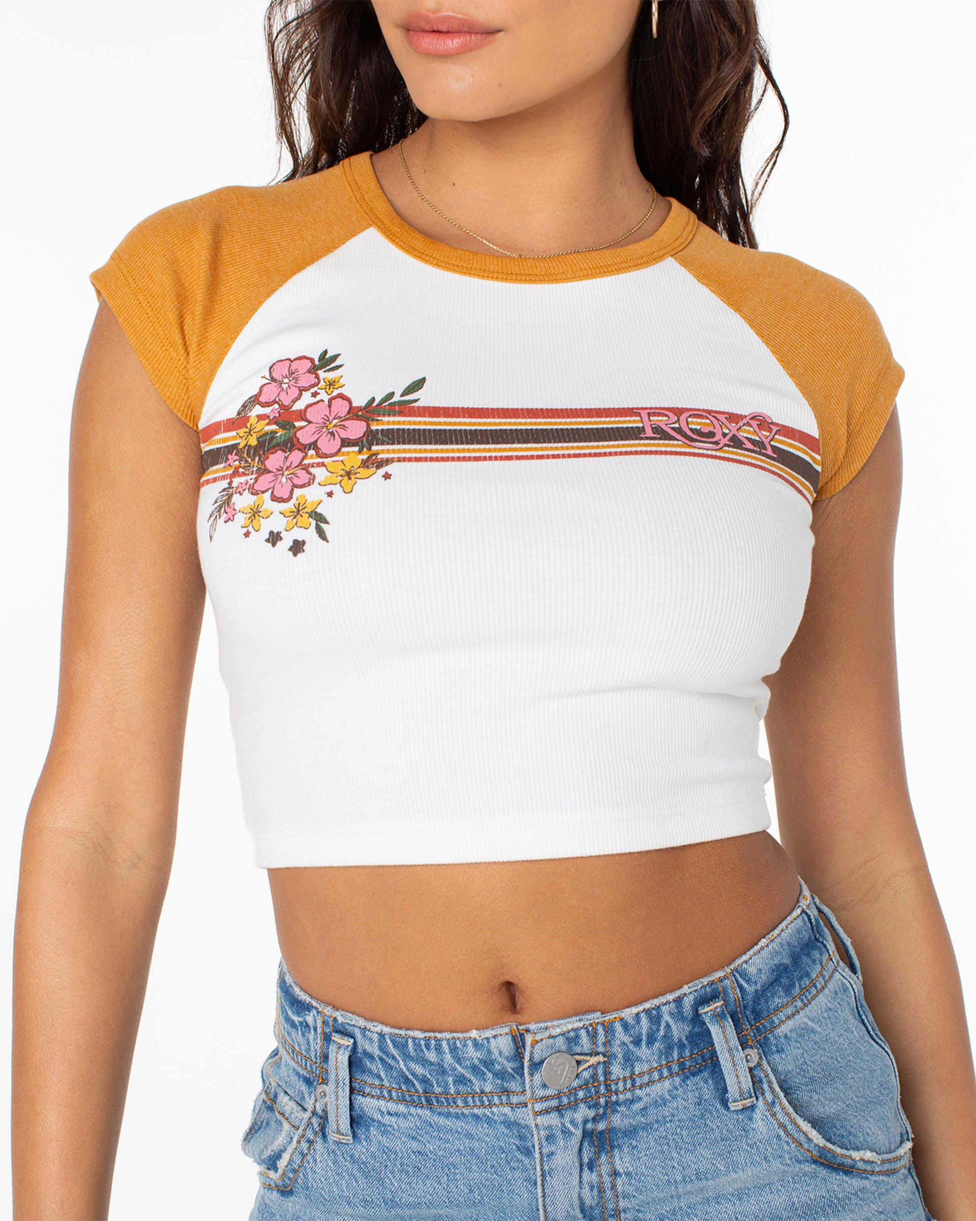 Roxy Women's Retro Heritage Cropped Tee - White