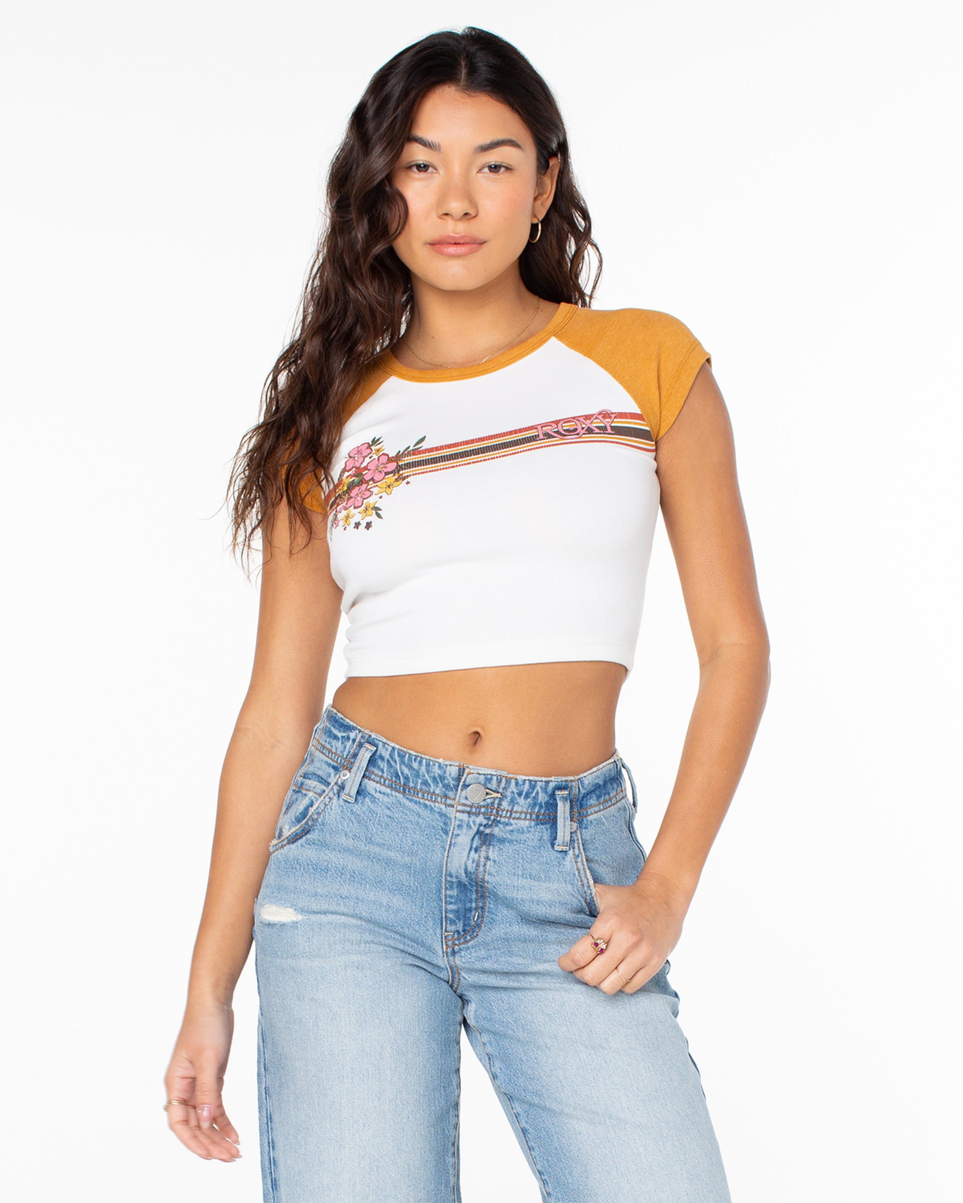 Roxy Women's Retro Heritage Cropped Tee - White