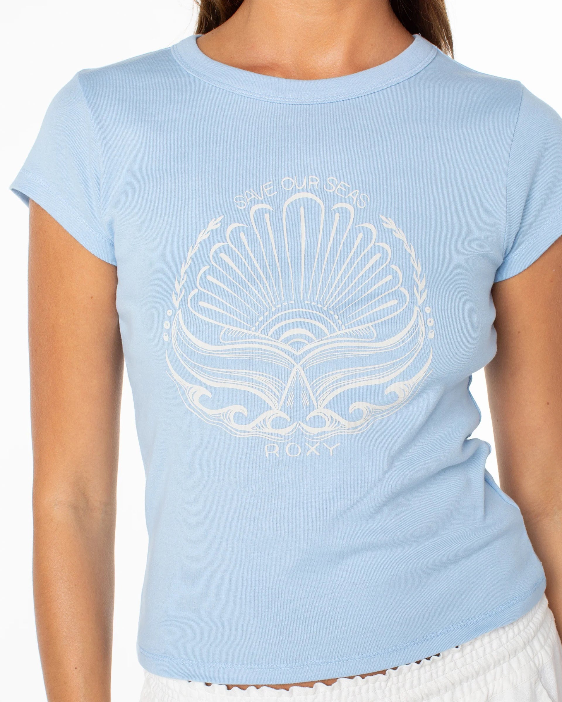 Roxy Women's Save Our Seas 90's Baby Tee - Airy Blue Save Our Seas