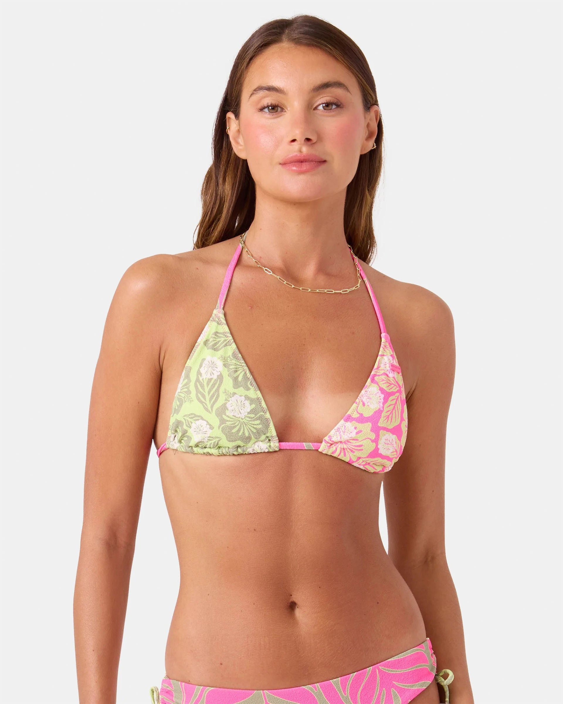 Roxy Women's Stay Wild Tiki Triangle Bikini Top - Pink Combo