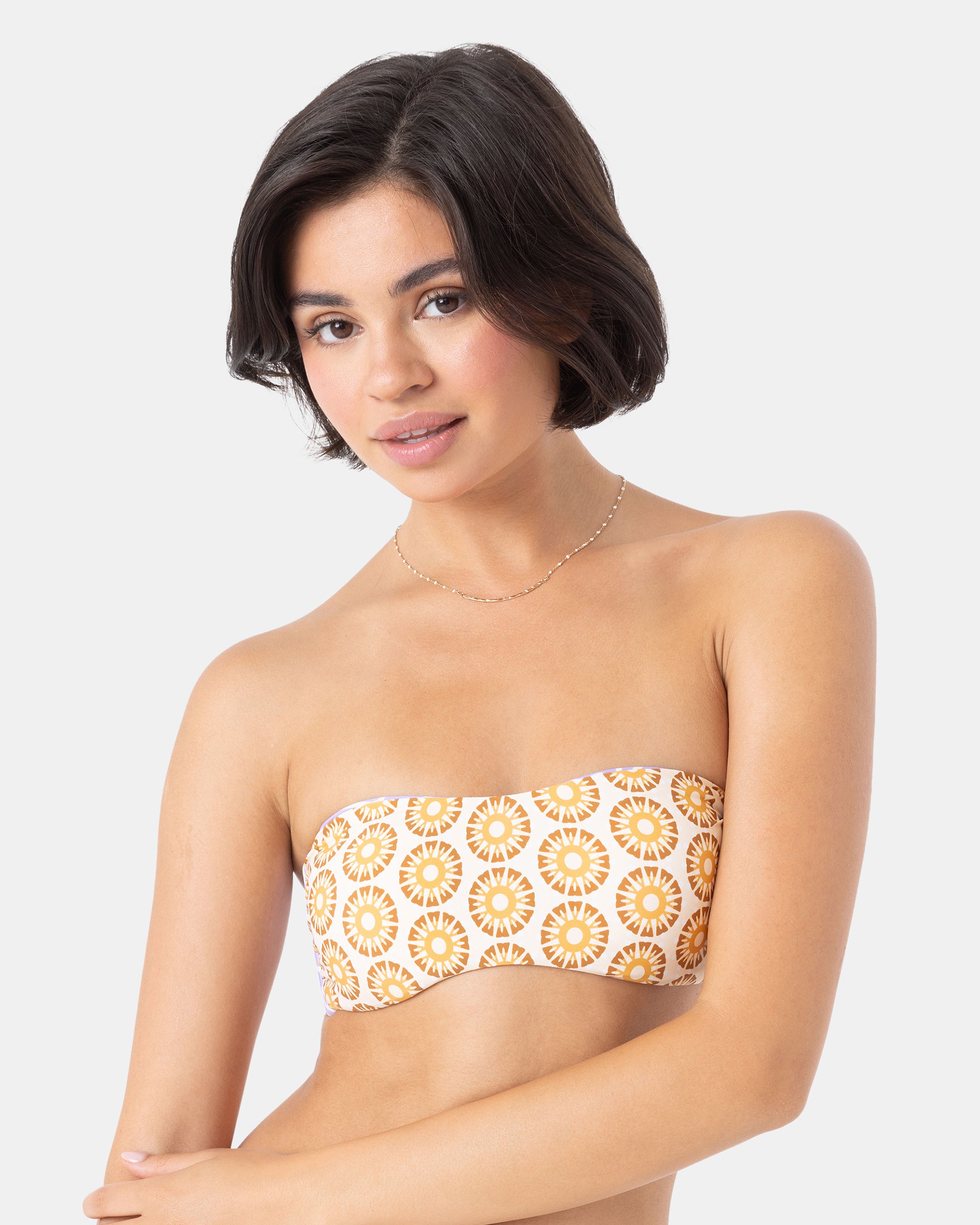 Sunshine State of Mind Reversible Bandeau Bikini Top - Brown Tile