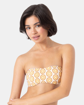 Sunshine State of Mind Reversible Bandeau Bikini Top - Brown Tile Multi