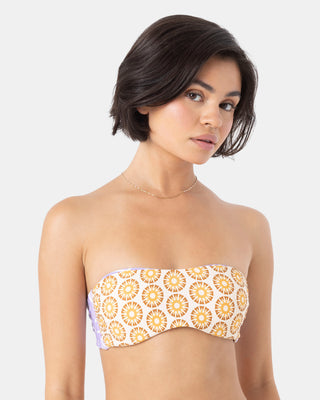 Sunshine State of Mind Reversible Bandeau Bikini Top - Brown Tile Multi