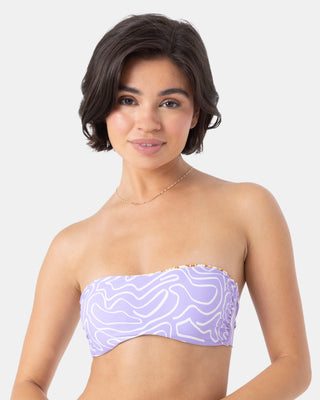Sunshine State of Mind Reversible Bandeau Bikini Top - Brown Tile Multi