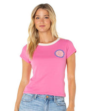 Roxy Women's Surf Life 90's Baby Ringer Tee - Shocking Pink