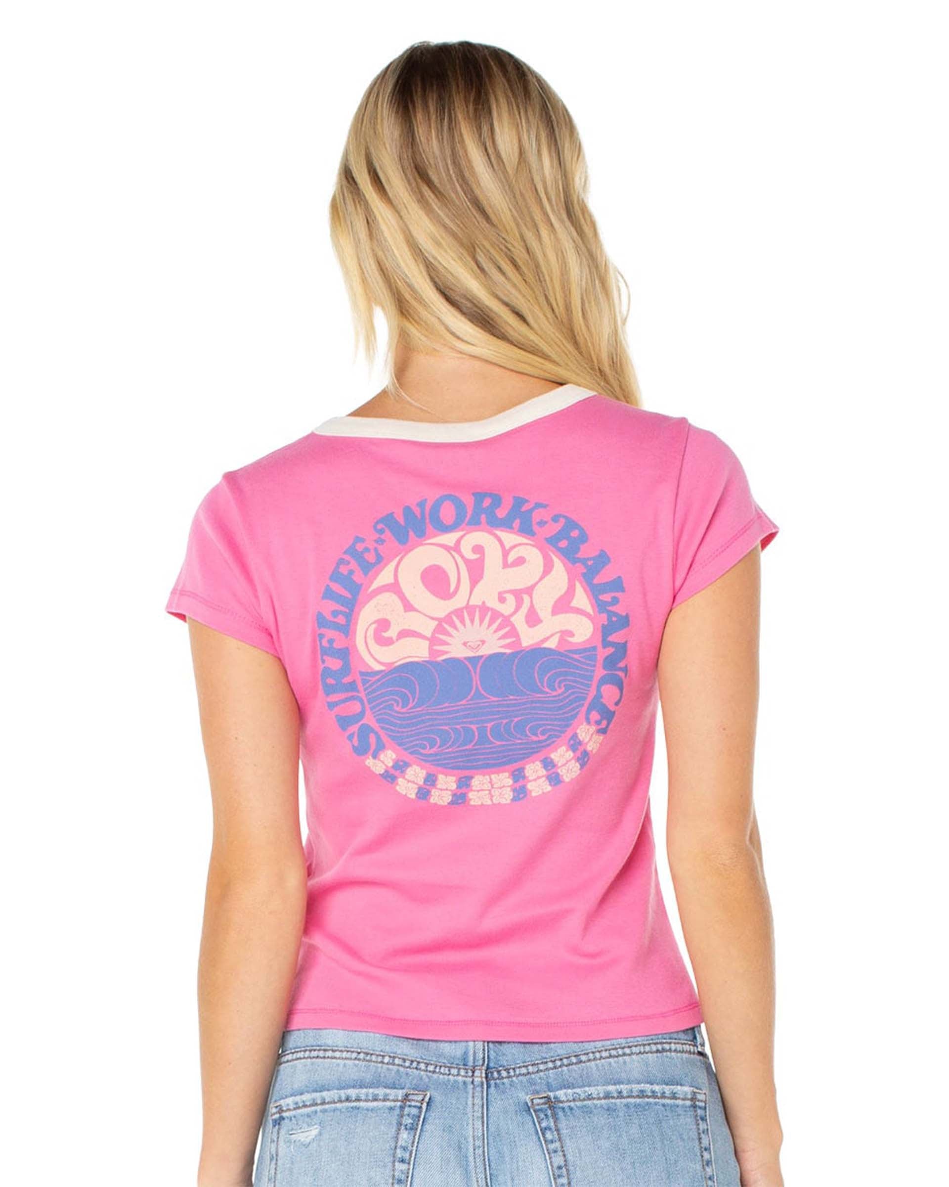 Roxy Women's Surf Life 90's Baby Ringer Tee - Shocking Pink