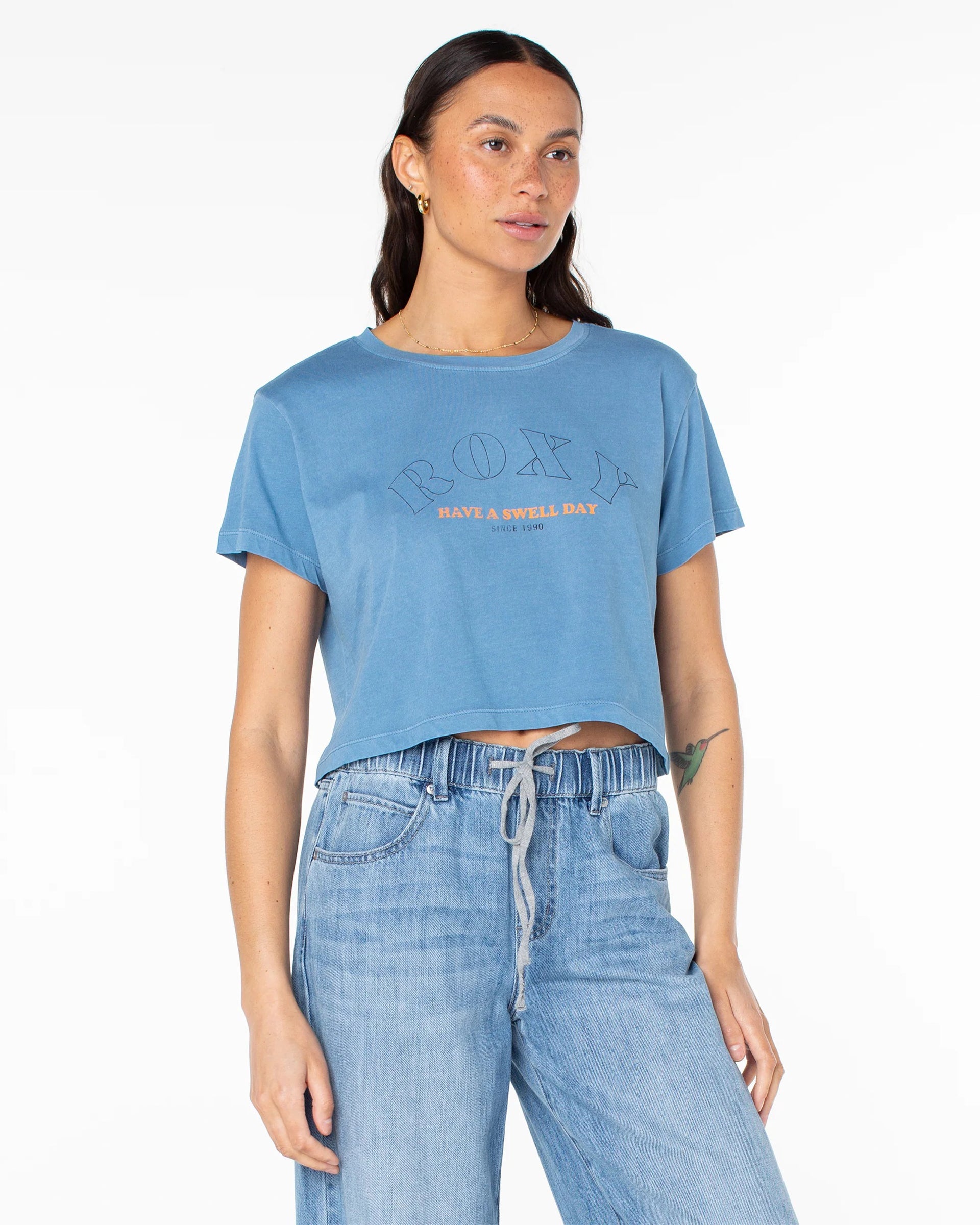 Roxy Women's Swell Day Cropped Boxy Tee - Captains Blue