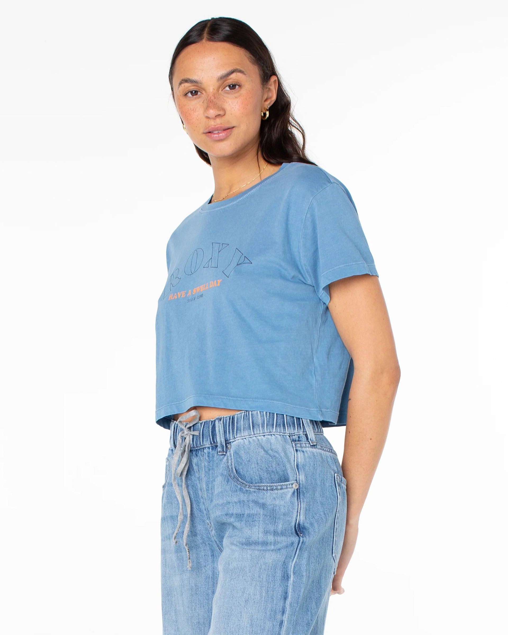 Roxy Women's Swell Day Cropped Boxy Tee - Captains Blue