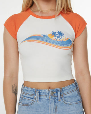 Roxy Women's Wave Stripe Cropped Baby Tee - Tigerlily Wave Stripe