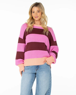 Roxy Women's West Side Sweater - Fuchsia Pink Stripe