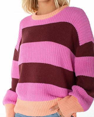 Roxy Women's West Side Sweater - Fuchsia Pink Stripe