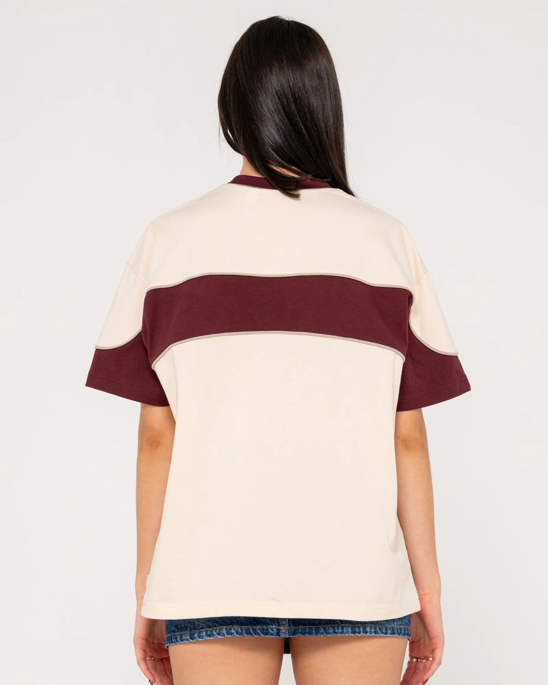 Rusty Women's Kinetic Oversize Short Sleeve T-Shirt - Cream/Burgundy