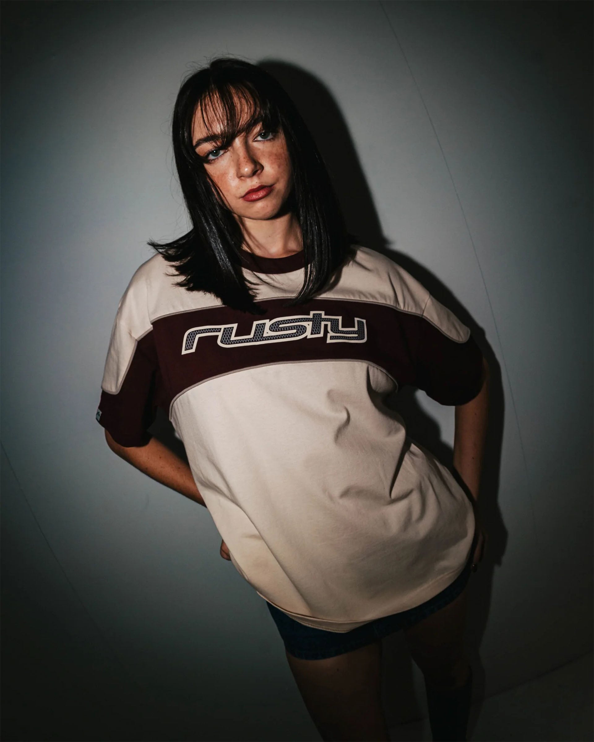 Rusty Women's Kinetic Oversize Short Sleeve T-Shirt - Cream/Burgundy