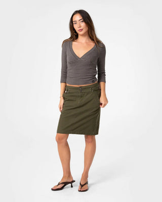 Rusty Women's Rikki Vee Neck Top - Carbon/Egret Stipe