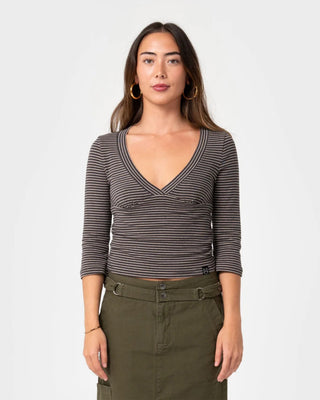 Rusty Women's Rikki Vee Neck Top - Carbon/Egret Stipe