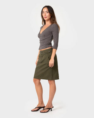 Rusty Women's Rikki Vee Neck Top - Carbon/Egret Stipe