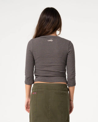 Rusty Women's Rikki Vee Neck Top - Carbon/Egret Stipe