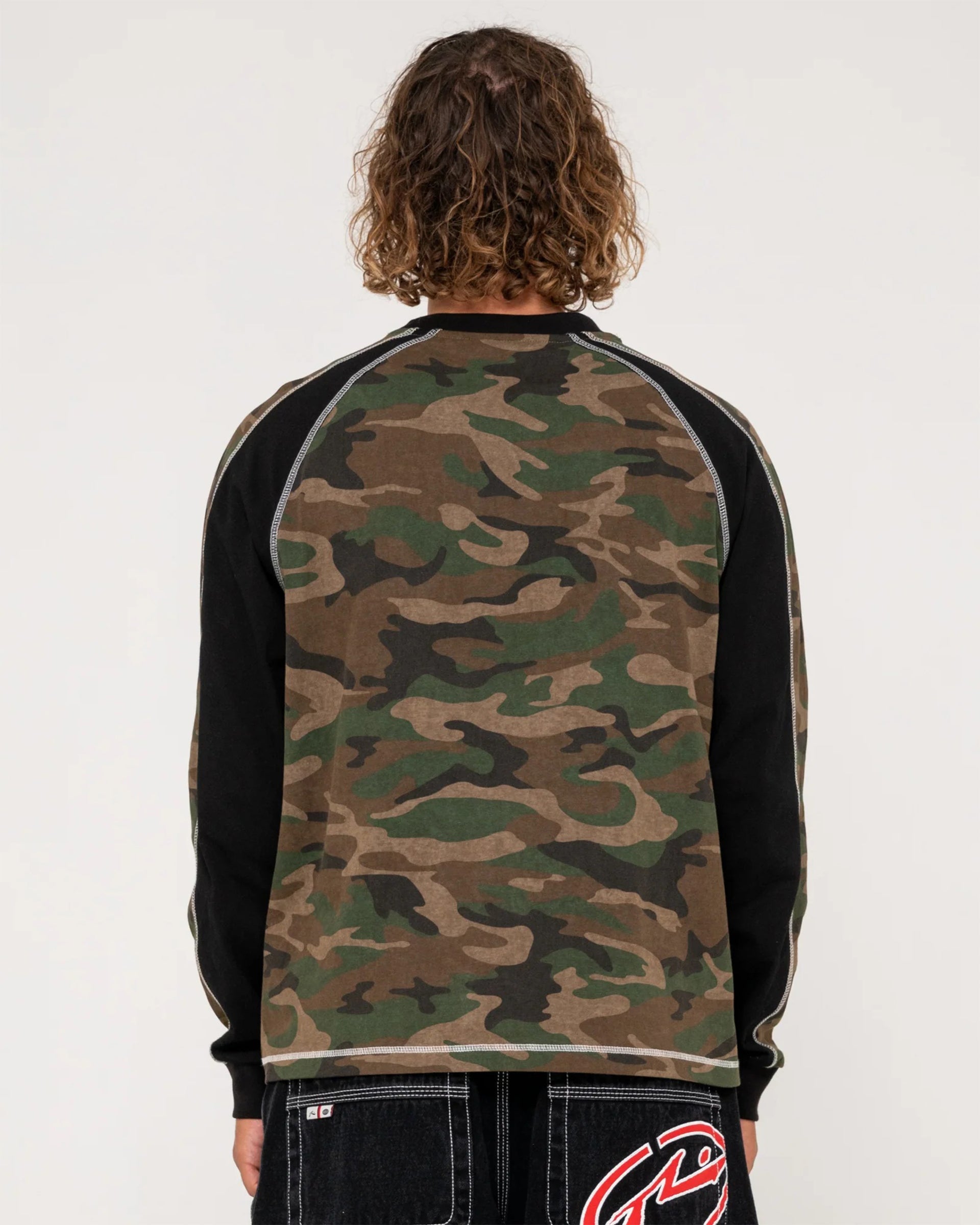 Rusty Woof Raglan Long Sleeve T-Shirt - Camo