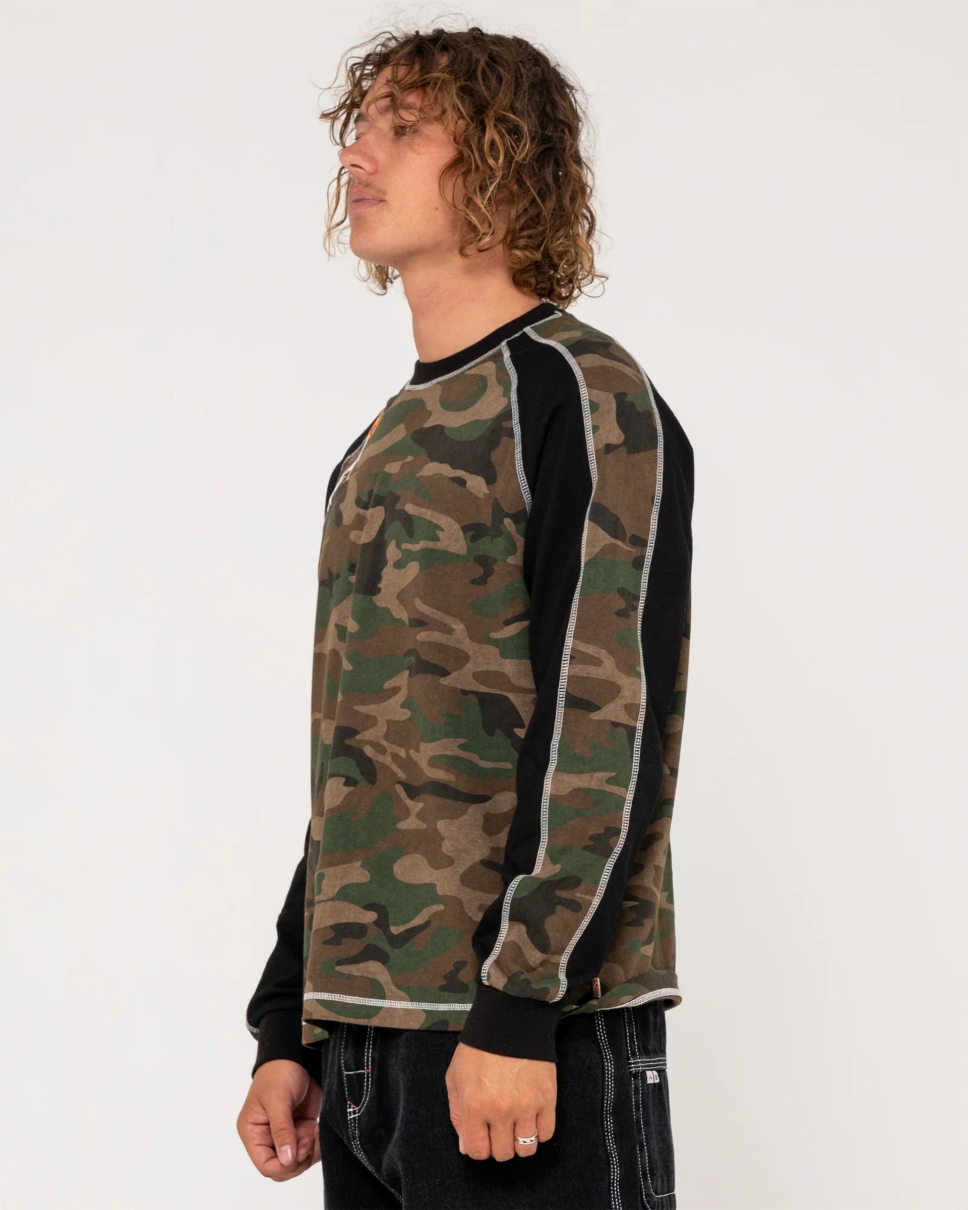 Rusty Woof Raglan Long Sleeve T-Shirt - Camo